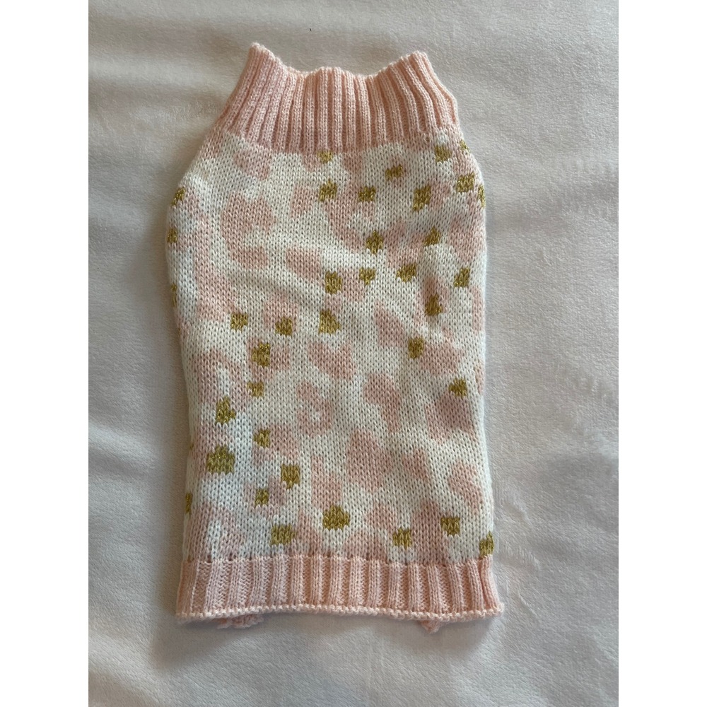 Play On Pink Leopard Gold Metallic Knit Pet Dog Sweater XS Sleeveless Turtleneck